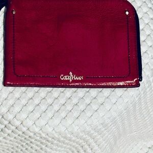 New Cole Haan Wristlet red patent leather zippered closure gold hardware